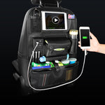 Car Back Seat Organizer with USB Charging – Multi-Functional Backrest Storage Bag, Tablet Holder, Travel Car Organizer