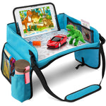 Kids Car Travel Tray Organizer – Back Seat Storage Tray with Tablet Holder, Waterproof Car Seat Activity Table for Children