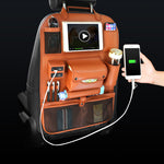 Car Back Seat Organizer with USB Charging – Multi-Functional Backrest Storage Bag, Tablet Holder, Travel Car Organizer