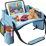 Kids Car Travel Tray Organizer – Back Seat Storage Tray with Tablet Holder, Waterproof Car Seat Activity Table for Children