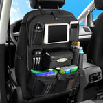 Car Seat Back Organizer with USB Charging Ports, PU Leather Hanging Storage Bag with Foldable Tray for Travel & Car Interior