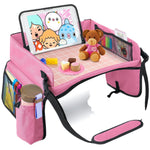 Kids Car Travel Tray Organizer – Back Seat Storage Tray with Tablet Holder, Waterproof Car Seat Activity Table for Children