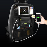 Car Back Seat Organizer with USB Charging – Multi-Functional Backrest Storage Bag, Tablet Holder, Travel Car Organizer