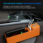 Car Seat Gap Organizer with Wireless Charging & USB Ports – Car Console Gap Storage Box for Phones, Cards & Coins