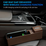 Car Seat Gap Organizer with Wireless Charging & USB Ports – Car Console Gap Storage Box for Phones, Cards & Coins