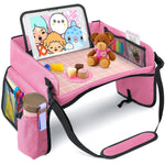 Kids Car Travel Tray Organizer – Back Seat Storage Tray with Tablet Holder, Waterproof Car Seat Activity Table for Children