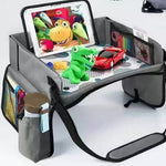 Kids Car Travel Tray Organizer – Back Seat Storage Tray with Tablet Holder, Waterproof Car Seat Activity Table for Children